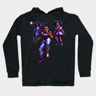 Black anime superhero girls from outer space! beautiful  black girl with Afro hair, brown eyes, Cherry pink lips and dark brown skin. Hair love ! Hoodie